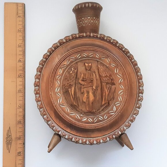 VTG Hand Carved Wooden Flask Canteen Bottle Decanter Rare - Picture 8 of 11